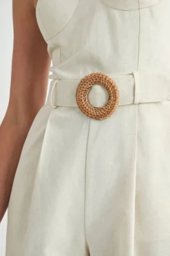 Waitlist 4/2 ♥ Wren Sleeveless Belted Linen Wide Leg Jumpsuit Natural
