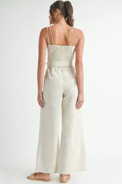 Waitlist 4/2 ♥ Wren Sleeveless Belted Linen Wide Leg Jumpsuit Natural