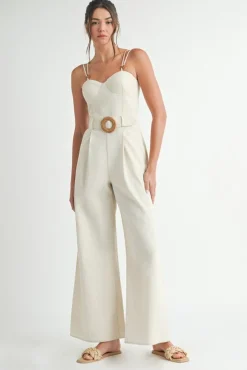 Waitlist 4/2 ♥ Wren Sleeveless Belted Linen Wide Leg Jumpsuit Natural