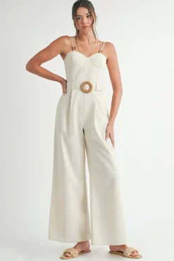 Waitlist 4/2 ♥ Wren Sleeveless Belted Linen Wide Leg Jumpsuit Natural
