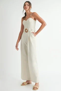 Waitlist 4/2 ♥ Wren Sleeveless Belted Linen Wide Leg Jumpsuit Natural
