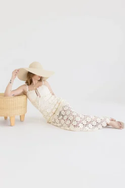 Wilder Sleeveless Crochet Floral Lace Maxi Dress Natural