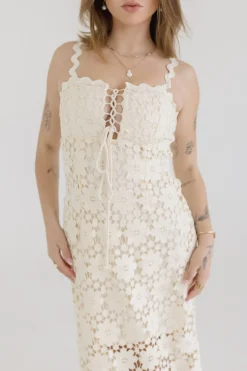 Wilder Sleeveless Crochet Floral Lace Maxi Dress Natural
