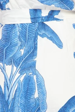 Willa Sleeveless Waist Tie Tropical Print Wide Leg Jumpsuit Blue