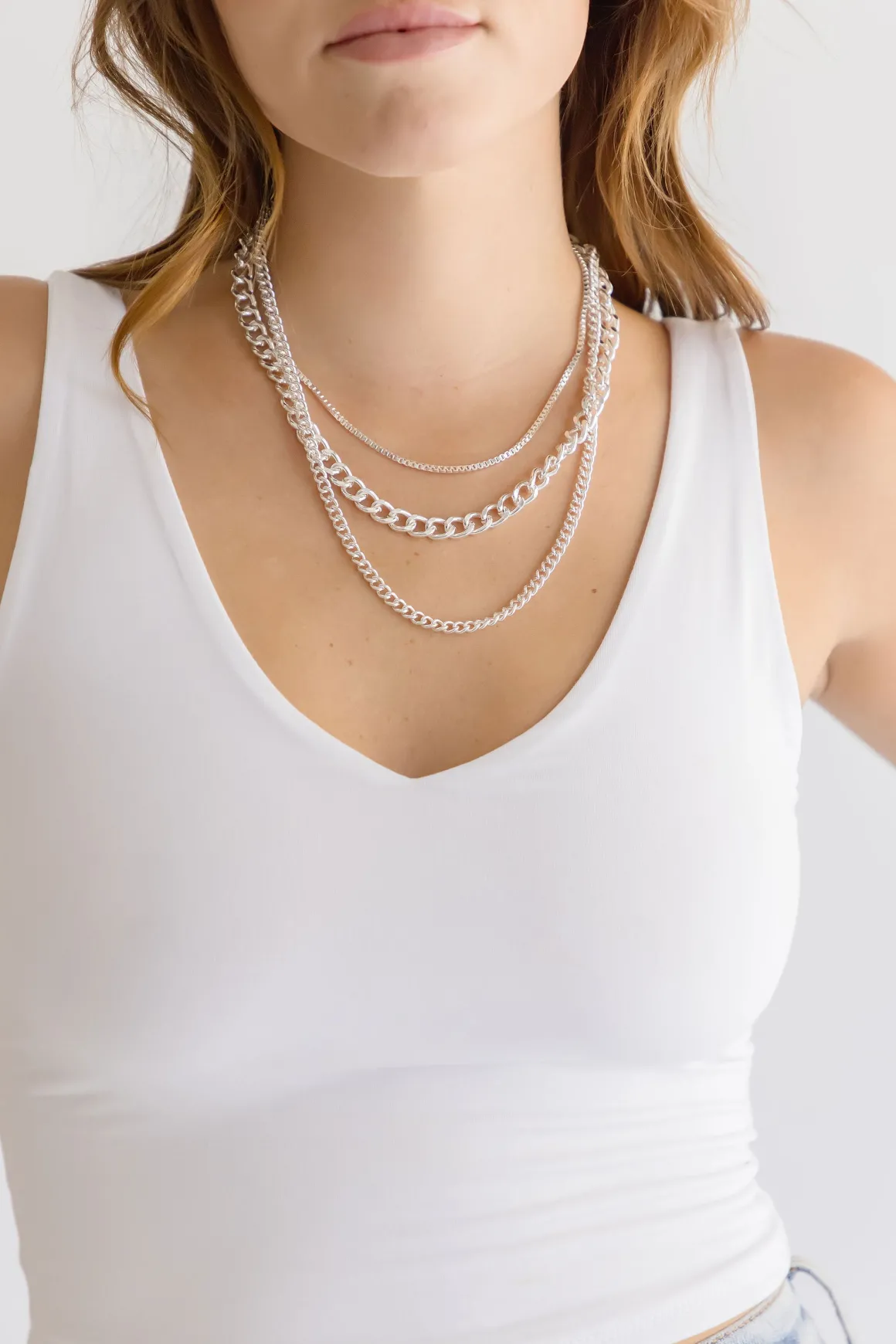 Winnie Layered Chunky Chain Link Necklace Silver